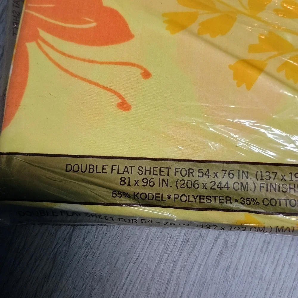 Springmaid Wonderscale No Iron Percale Yellow Floral Retro Vtg Double Flat Sheet